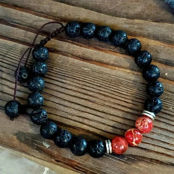 Chakra Healing Gemstone Bracelet Red Aqua Terra Jasper Black Lava - Picture 6 of 7